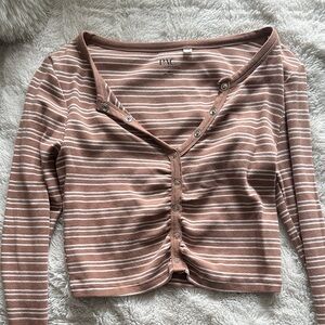 PacSun Dusty Rose and White Striped Button-Front Long Sleeve Top